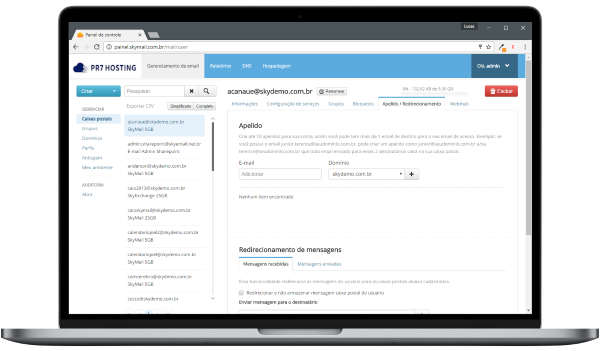 Painel de Hospedagem