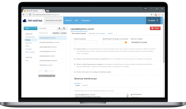 Painel Grupo de E-mail