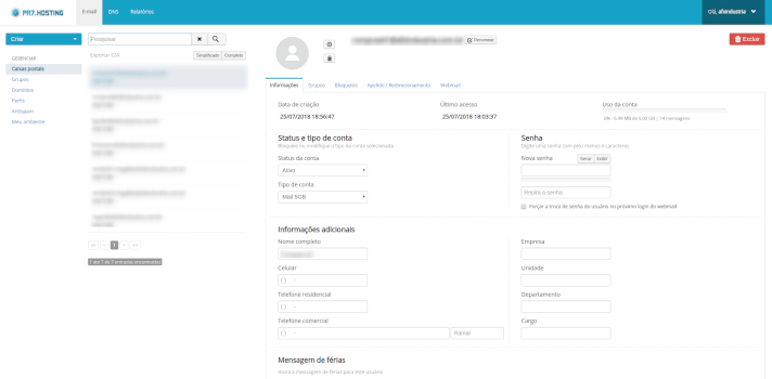 Painel de Hospedagem